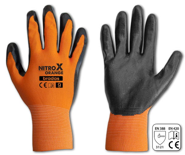 Sodo ir darbo pirštinės Bradas NITROX ORANGE, 9 dydis, 6 vnt. - 1
