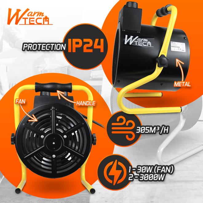 Kaloriferis WARM TECH WTCG3000-2V, 3 kW, 230 V, 305 m3/h - 3