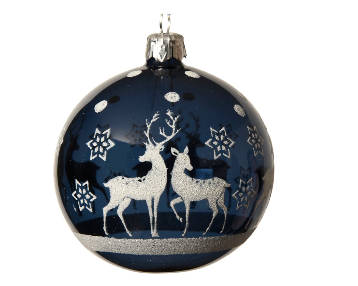 Kalėdinis eglės žaisliukas DECORIS Winter Morning Reindeer, t., mėlynos sp., 8 cm, 1 vnt
