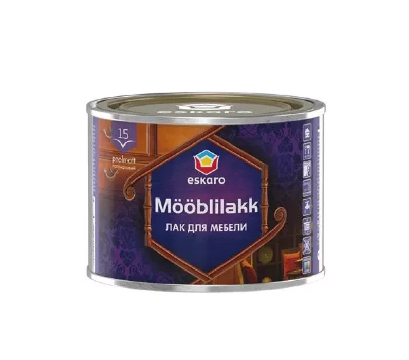 Medienos lakas ESKARO Mööblilakk 15, bespalvis, pusiau matiniai, vandens pagr., 450 ml-0