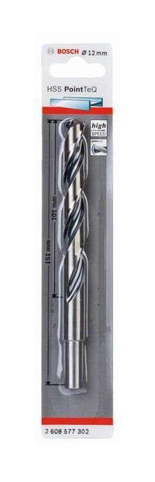 Metalo grąžtas BOSCH PointTeQ, 12 x 101/151 mm, HSS, sumažintas kotelis 10 mm