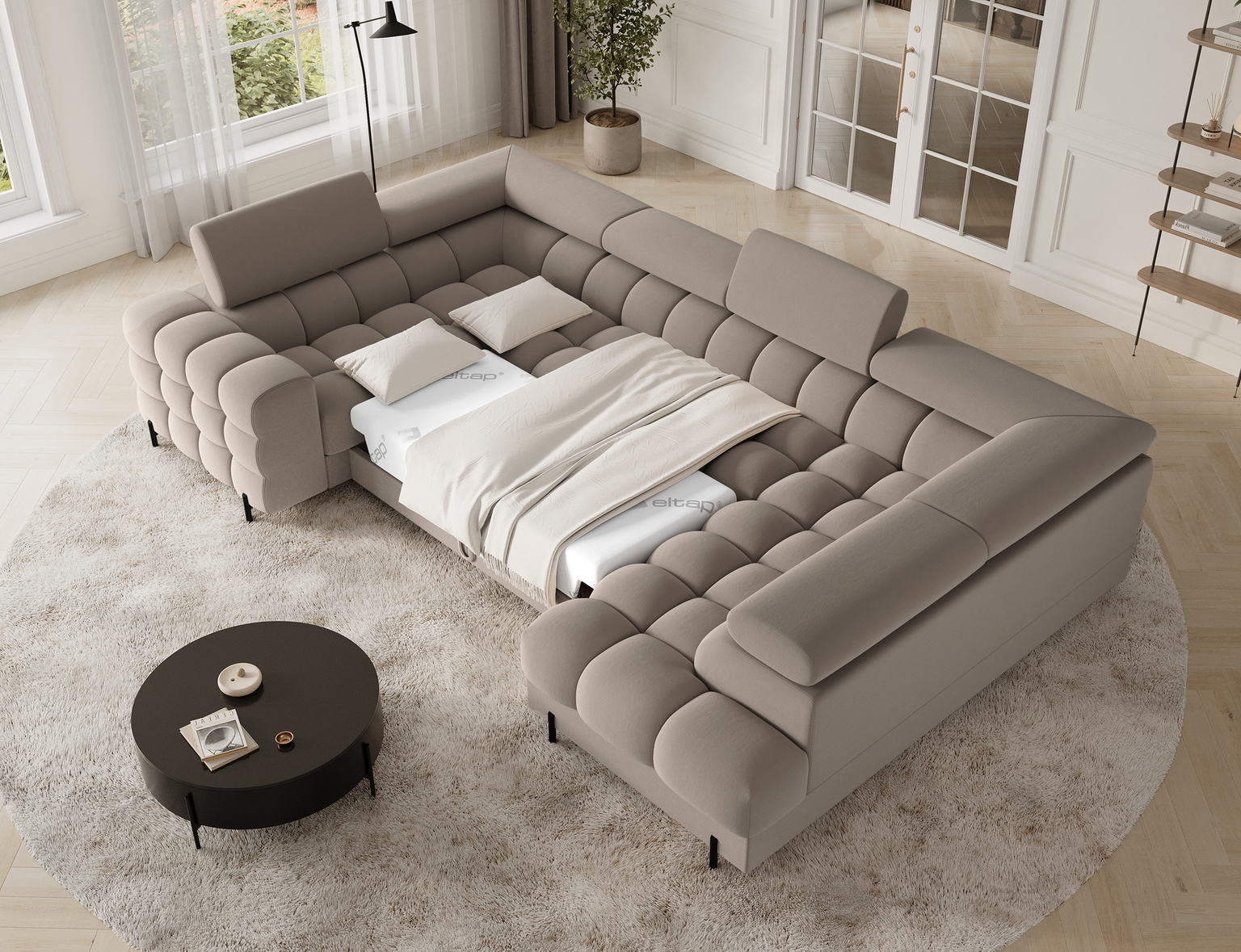 Kampinė sofa - lova Fectory, smėlio sp., 346 x 205 cm x 93 cm - 5