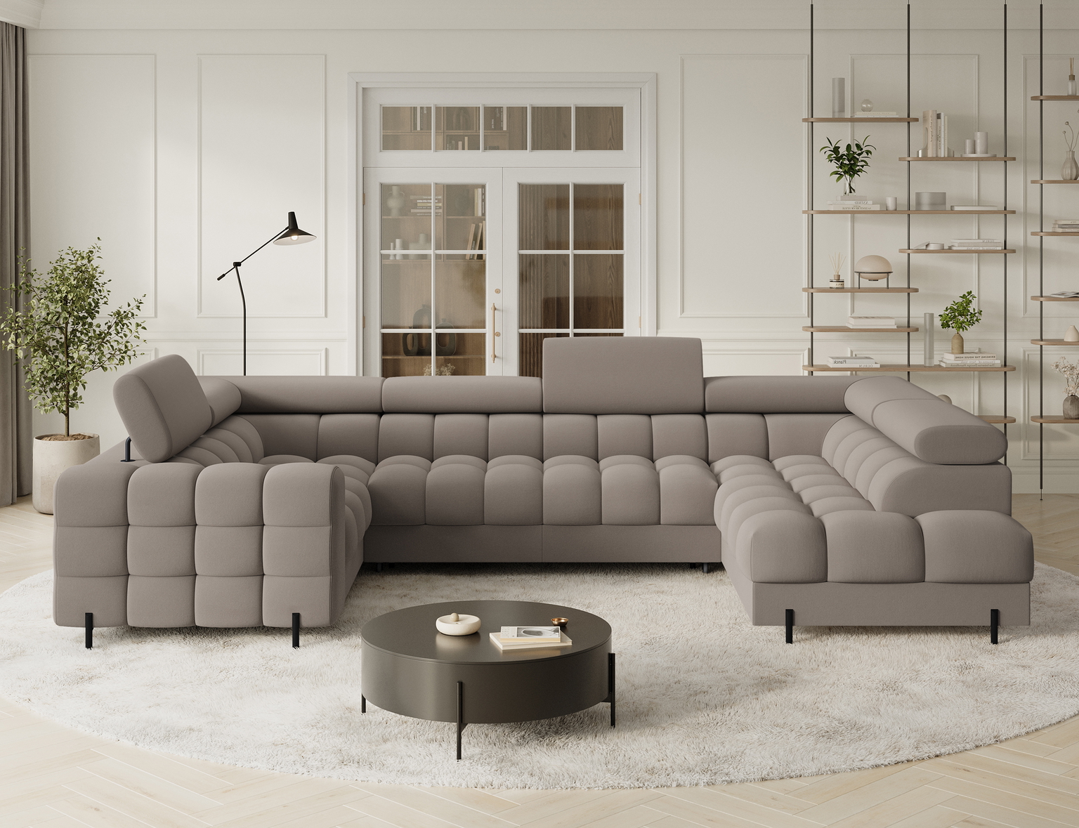 Kampinė sofa - lova Fectory, smėlio sp., 346 x 205 cm x 93 cm-1