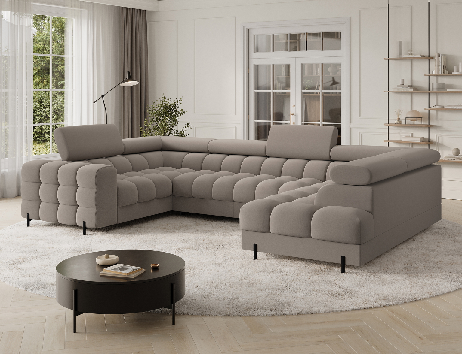 Kampinė sofa - lova Fectory, smėlio sp., 346 x 205 cm x 93 cm - 4