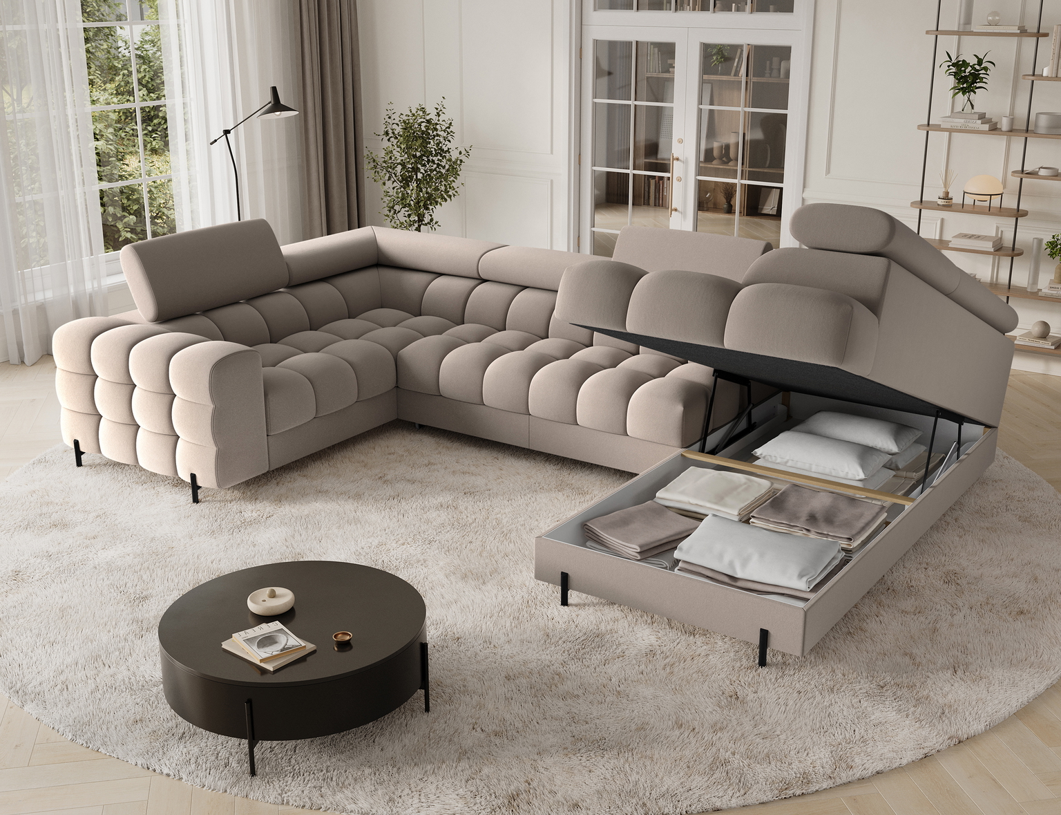 Kampinė sofa - lova Fectory, smėlio sp., 346 x 205 cm x 93 cm - 6