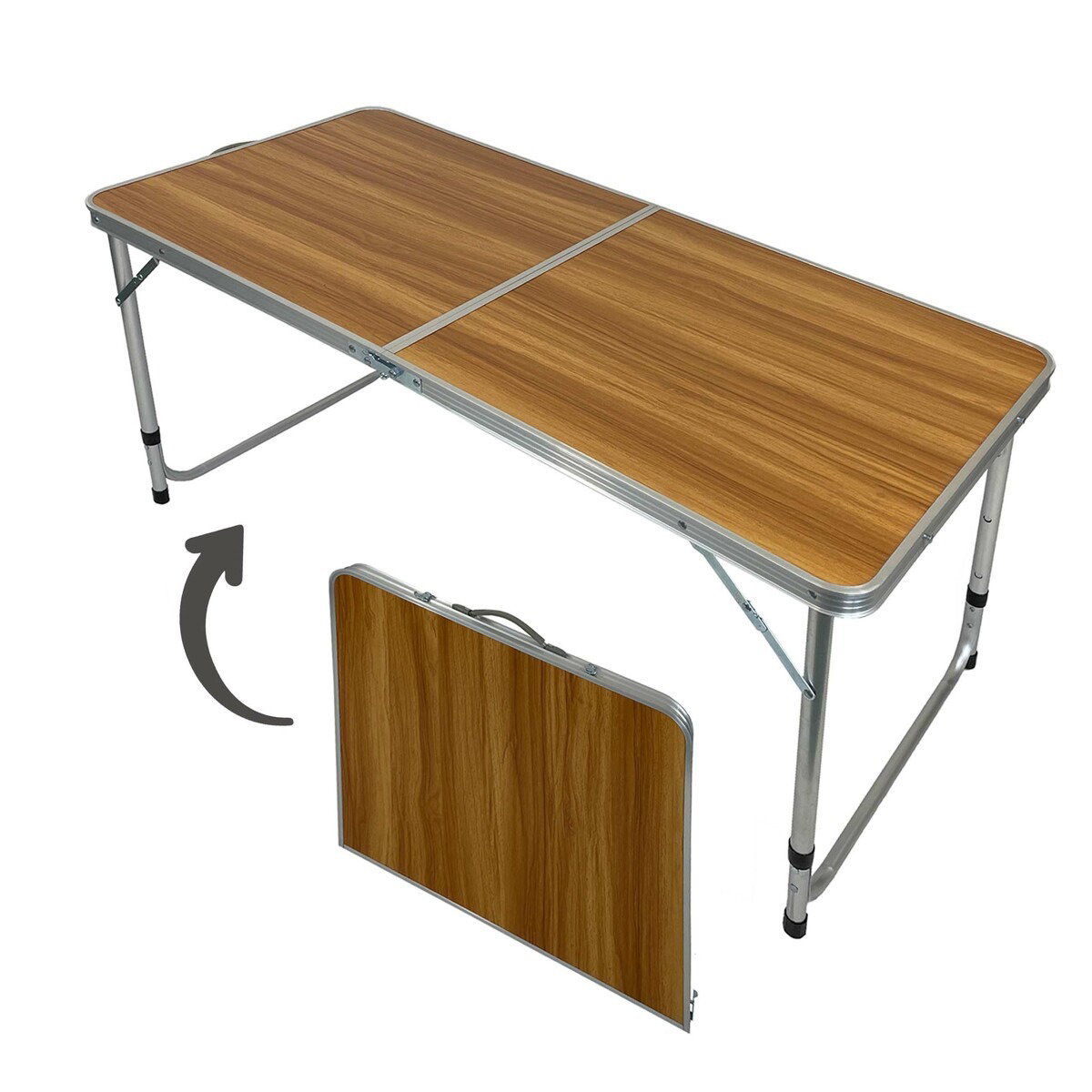Turistinis sulankstomas stalas, 120x60x55-70 cm, medienos spalvos-0