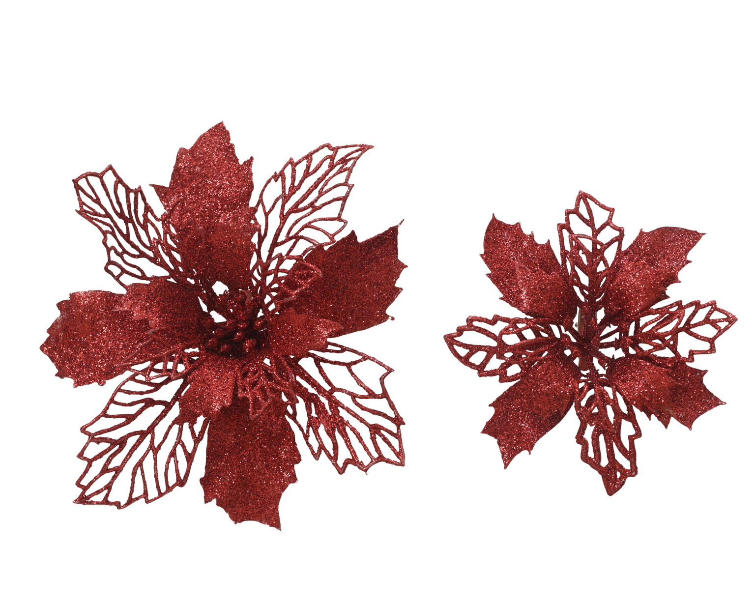 Įsegamų kalėdinių dekoracijų rinkinys POINSETTIA, raudonos sp., 2 rūšių, 2 x 13 cm, 1 vnt-0