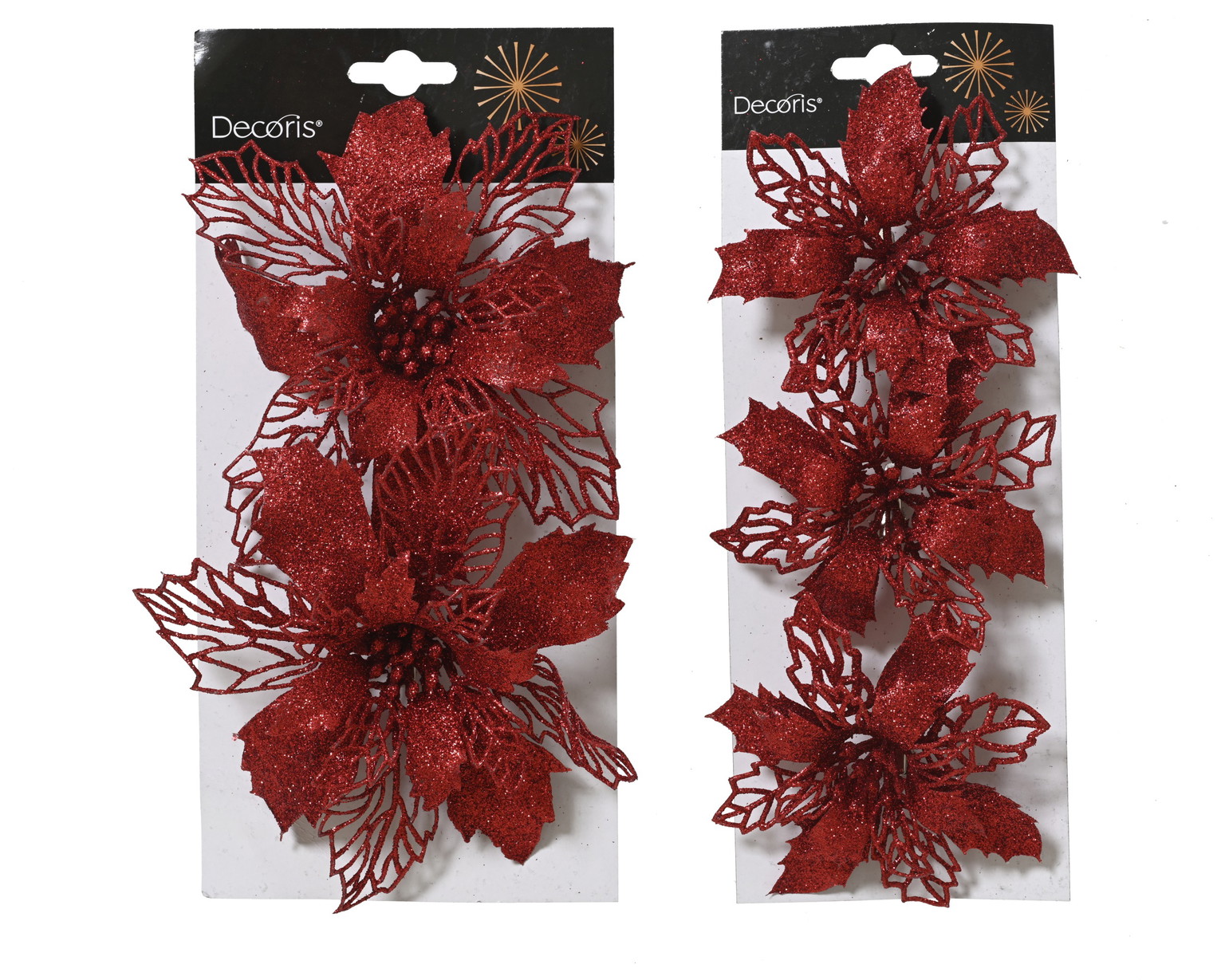 Įsegamų kalėdinių dekoracijų rinkinys POINSETTIA, raudonos sp., 2 rūšių, 2 x 13 cm, 1 vnt-1