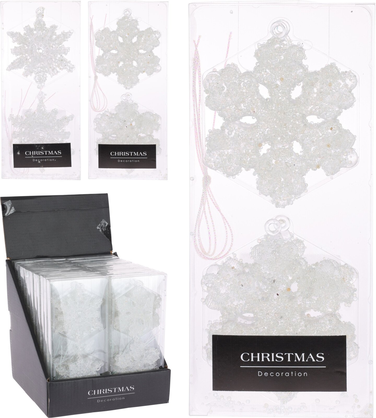 Pakabinamų kalėdinių dekoracijų rinkinys SNOWFLAKE, baltos sp., 7,5 x 7,5 cm, 4 vnt - 1 nuotrauka