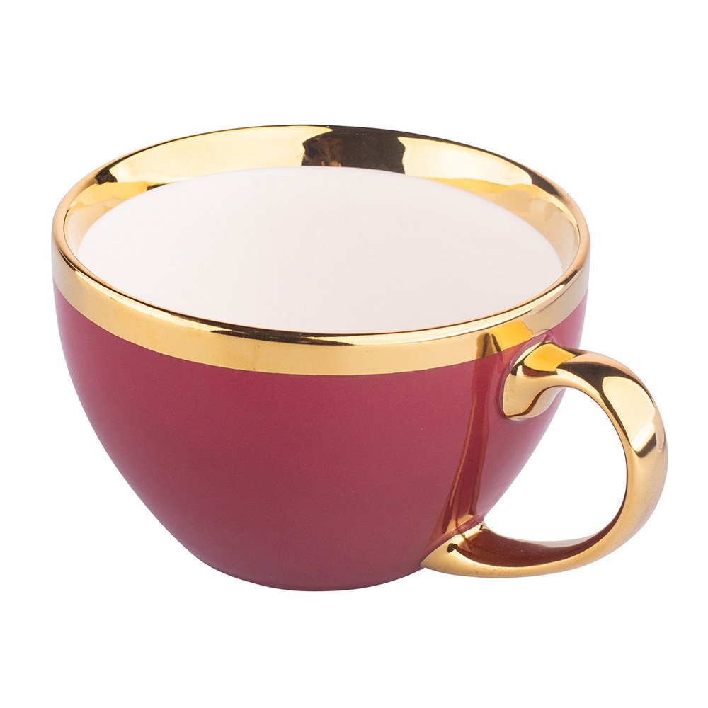 Porcelianinis puodelis Aurora Gold, tamsiai raudonos sp., žemas, 300 ml - 3