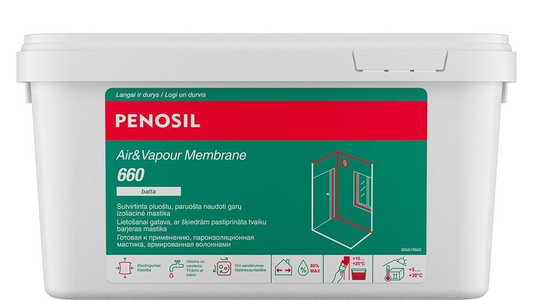 Oro ir garų izoliacinė mastika PENOSIL AIR & VAPOUR MEMBRANE 660, 5 kg, baltos sp.