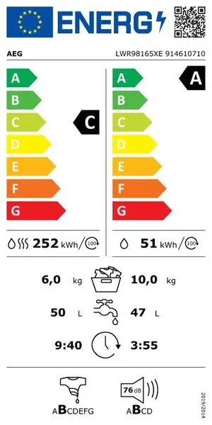 Skalbimo mašina - džiovyklė AEG LWR98165XE, 10 kg - 3