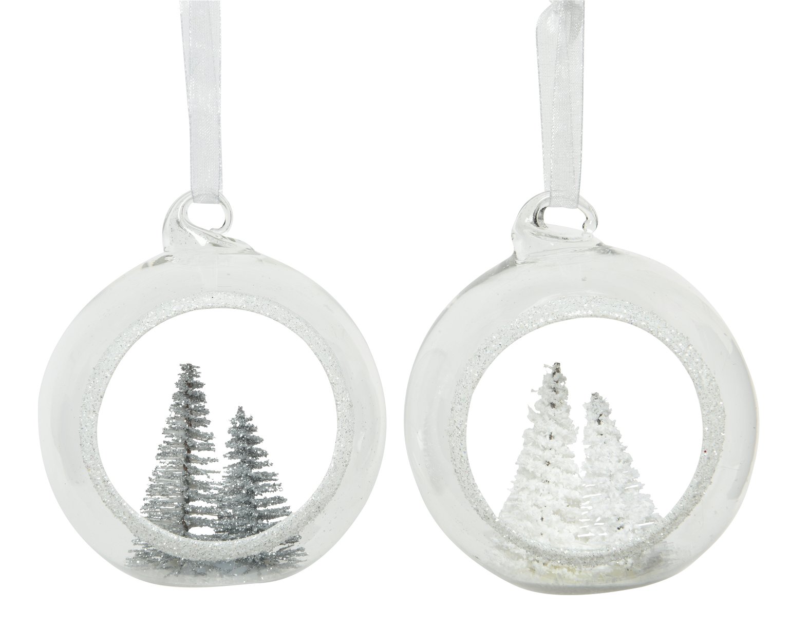 Kalėdinis eglės žaisliukas DECORIS Trees, baltos/ sidabrinės sp., 8 cm, 1 vnt
