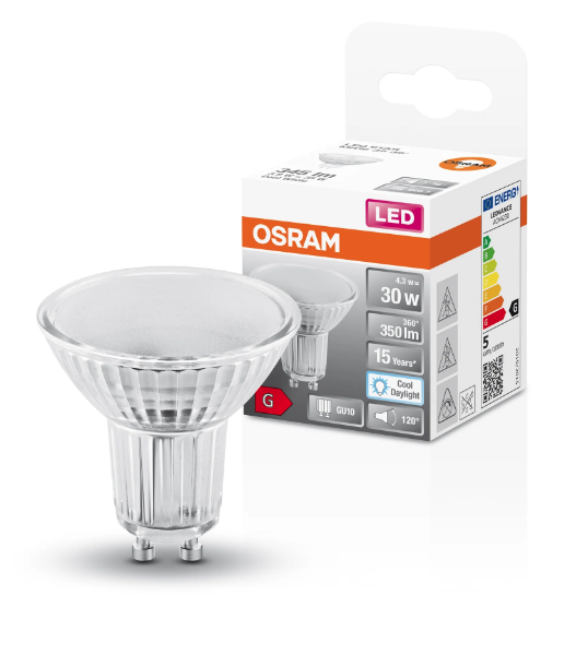 LED lemputė OSRAM, GU10, 4,3 W, 6500K, 575 lm, 120°-0