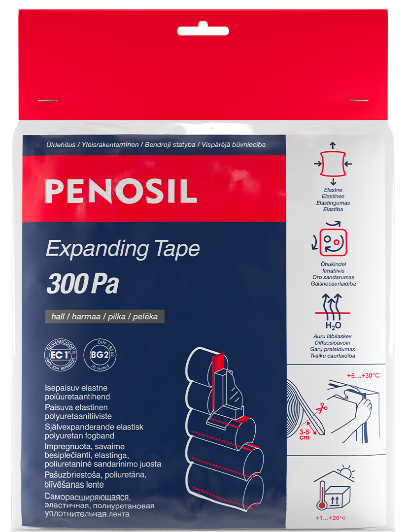 Besiplečianti sandarinimo juosta PENOSIL Premium 300Pa, 15x30/6-10 mm, 5,6 m, pilka sp.