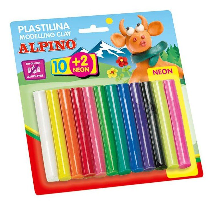 Plastilinas ALPINO, 10 spalvų +2 neoninės spalvos