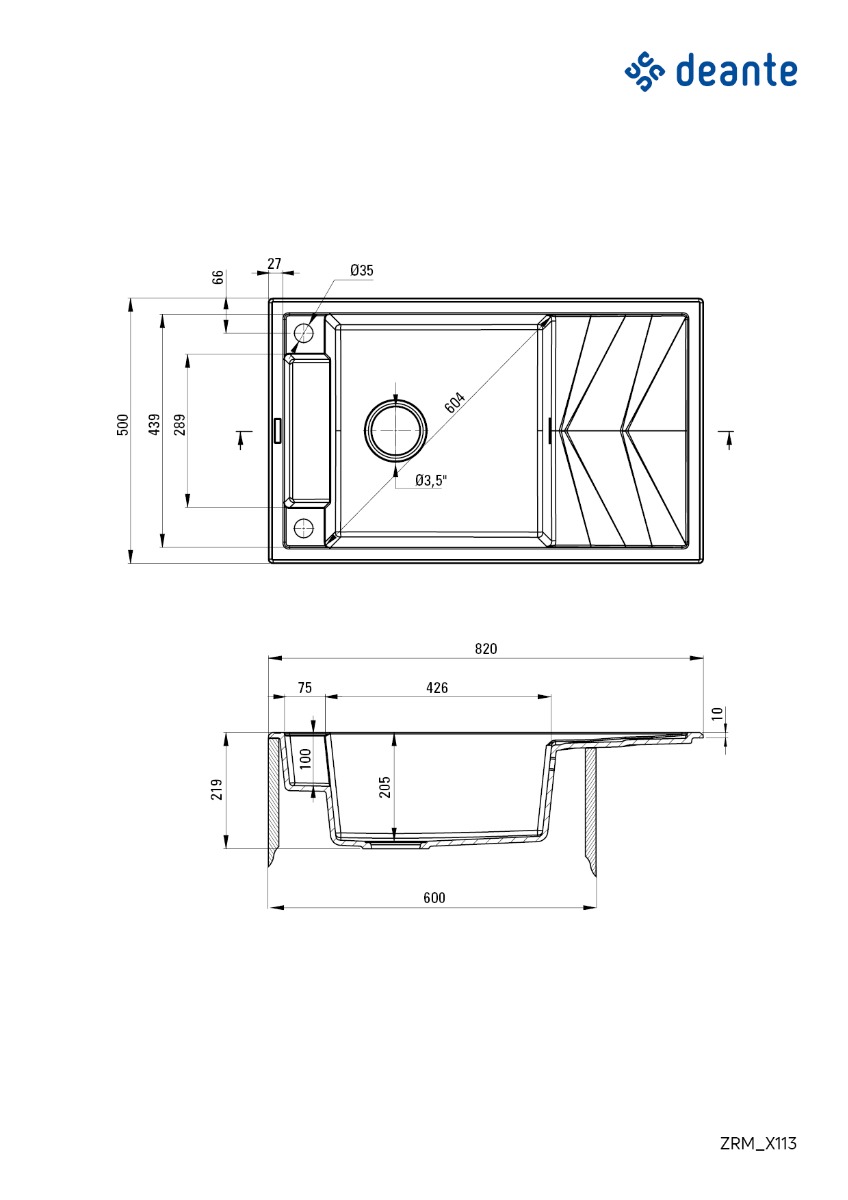 Deante granitinė virtuvinė plautuvė su magnetais Deante Magnetic ZRM A113, Alabaster - 2