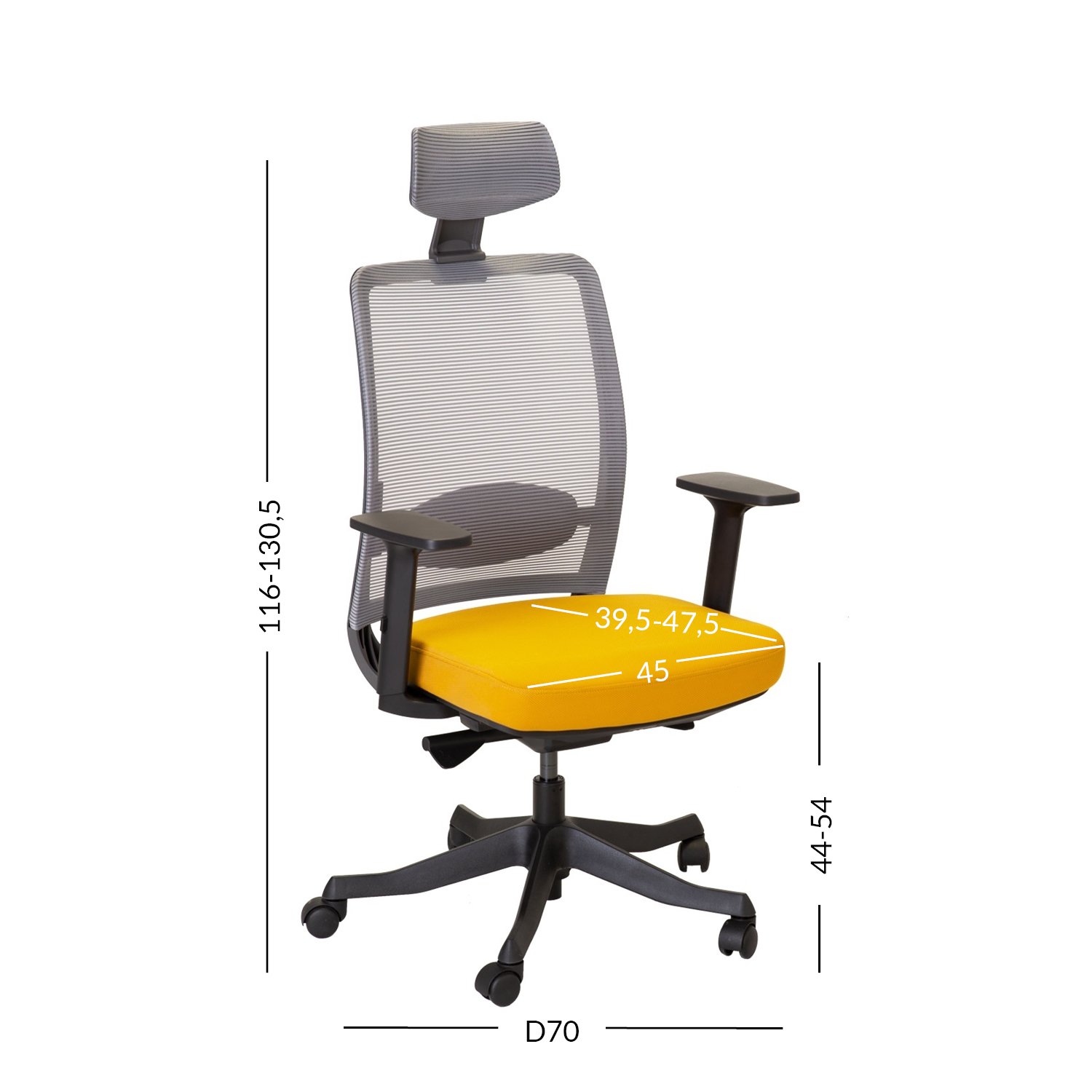 Biuro kėdė ANGGUN, 70x70xH116-130,5 cm, geltona - 7