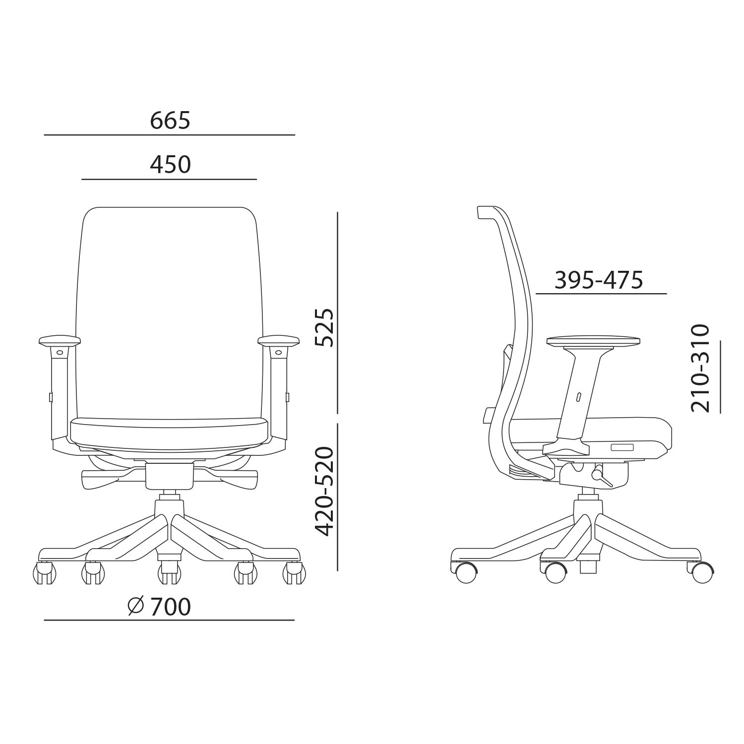 Biuro kėdė ANGGUN, 70x70xH116-130,5 cm, geltona - 6