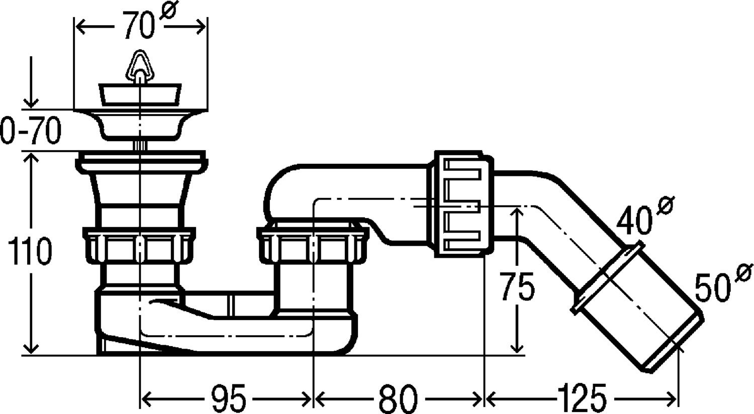 Dušo padėklo sifonas VIEGA, 70 x 40/50 mm, su kamščiu - 2