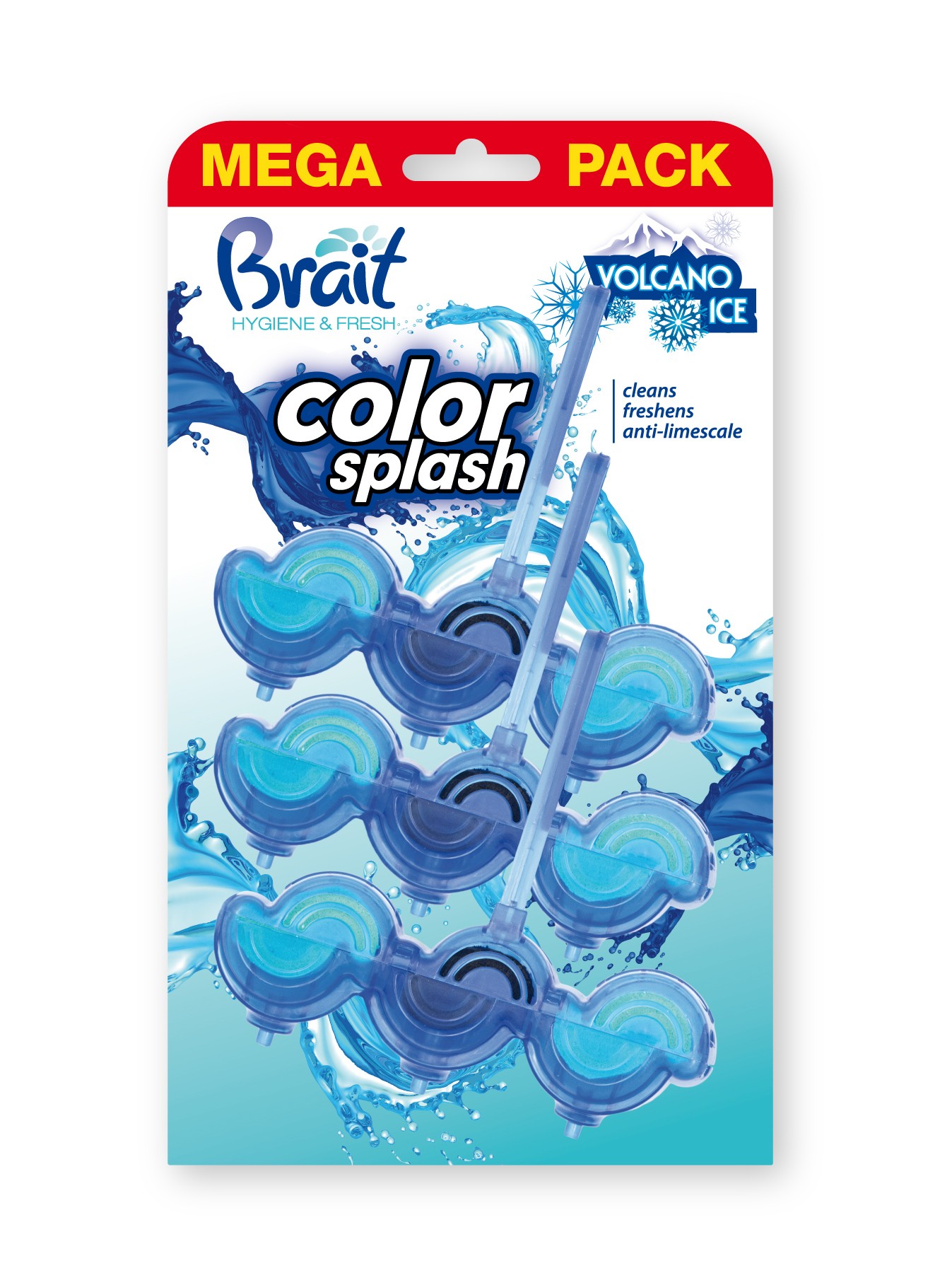 Pakabinamas WC valiklis - gaiviklis Brait Volcano Ice, x 45g, 3 vnt