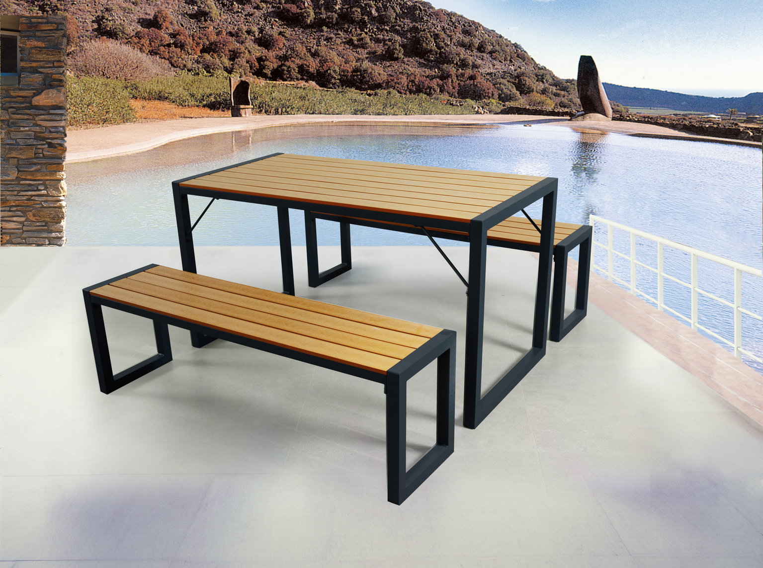 Lauko baldų komplektas MEMFI, suolas 135 x 33,5 x 43 cm ir stalas 135 x 67,5 x 73,5 cm-1