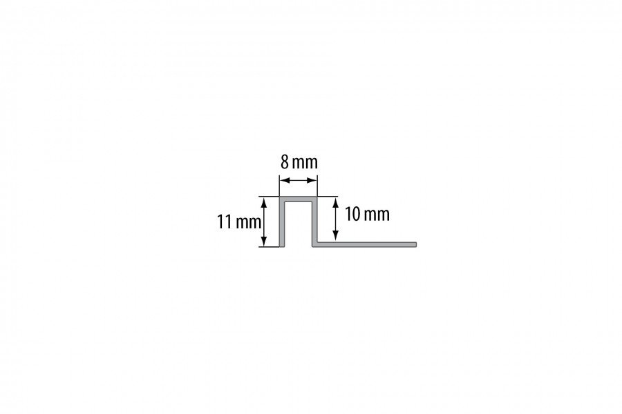 Aliuminis plytelių profilis, kraštas kvadratinis, sidabrinės spl., poliruotas, 10 x 8 mm x 2,50 m - 2