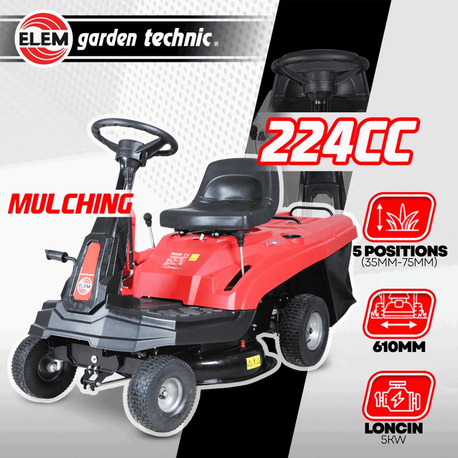 Vejos pjovimo traktorius Elem Garden Technic 61 cm, 5 kW - 3