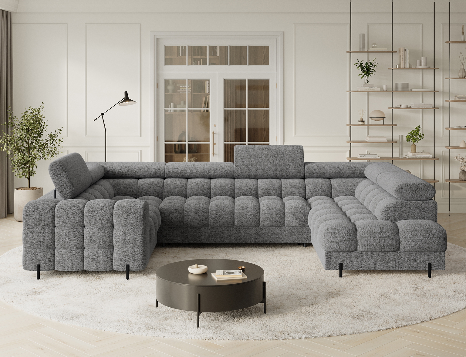 Kampinė sofa Fectory, šviesiai pilka sp., 205 x 346 cm x 93 cm-1