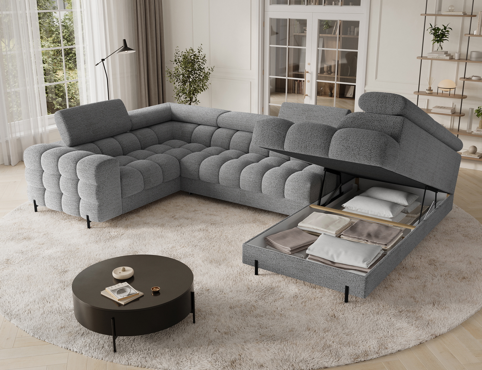 Kampinė sofa Fectory, šviesiai pilka sp., 205 x 346 cm x 93 cm - 6