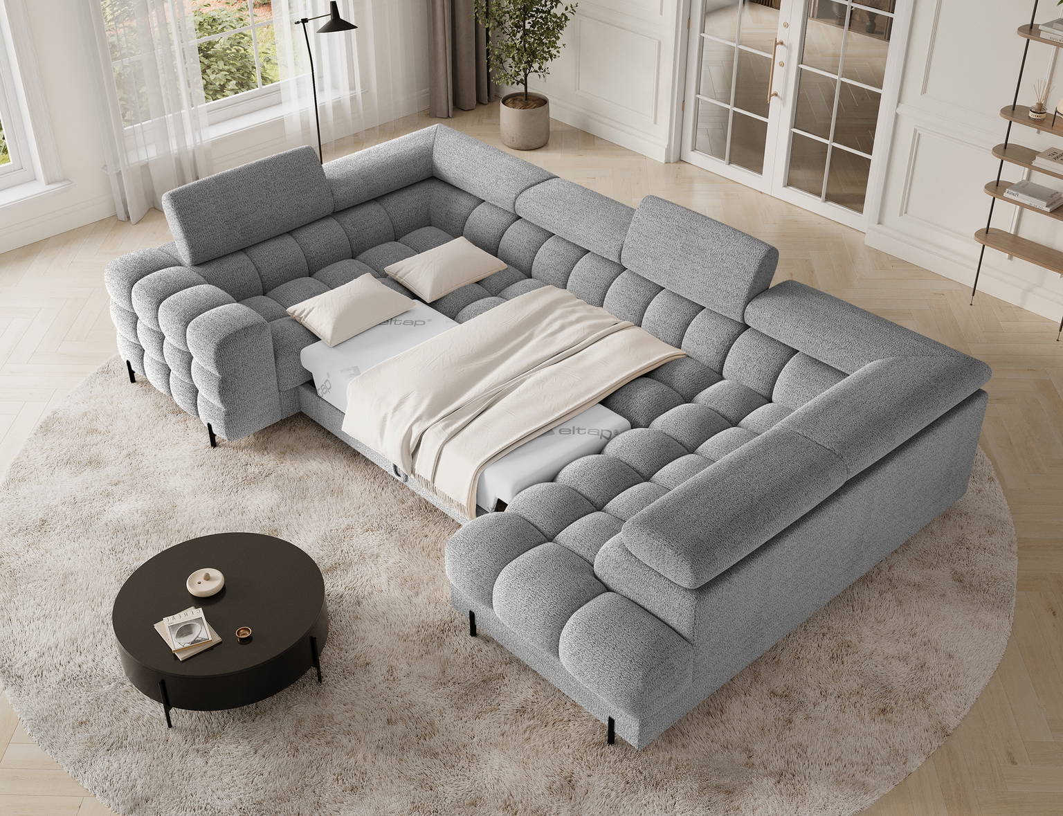 Kampinė sofa Fectory, šviesiai pilka sp., 205 x 346 cm x 93 cm - 5