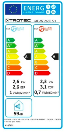 Oro kondicionierius monoblokas (be išorinio bloko) su Wi-Fi Trotec PAC-W 2650 SH 25-00910 - 9