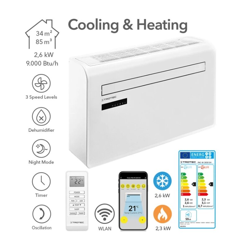 Oro kondicionierius monoblokas (be išorinio bloko) su Wi-Fi Trotec PAC-W 2650 SH 25-00910 - 3
