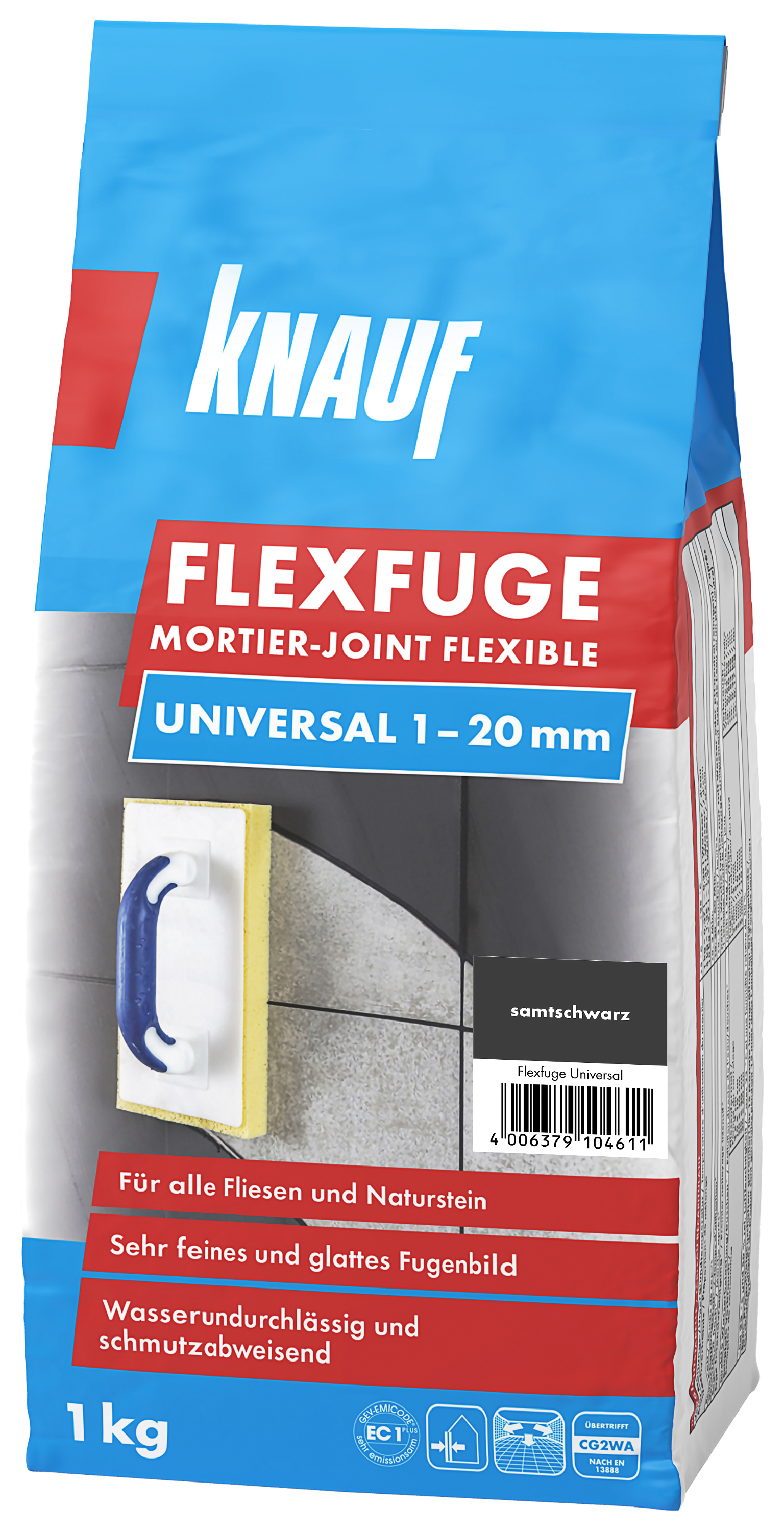 Plytelių siūlių glaistas KNAUF FLEXFUGE UNIVERSAL SILBERGRAU, 1-20 mm, šv. pilka sp., 1 kg