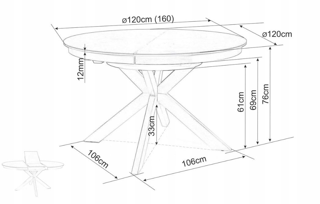 Valgomojo stalas PORTO, 120(160) x 120 cm - 6
