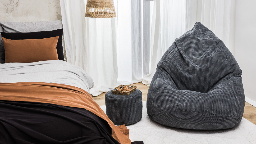 Sėdmaišis su pufu Mega Dot Velour XL, 90x120 cm, tamsiai pilkas - 5