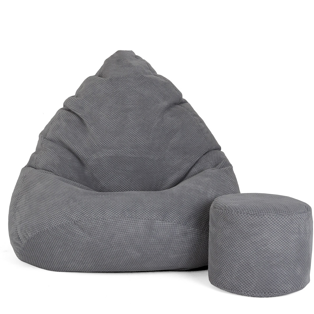 Sėdmaišis su pufu Mega Dot Velour XL, 90x120 cm, tamsiai pilkas-0