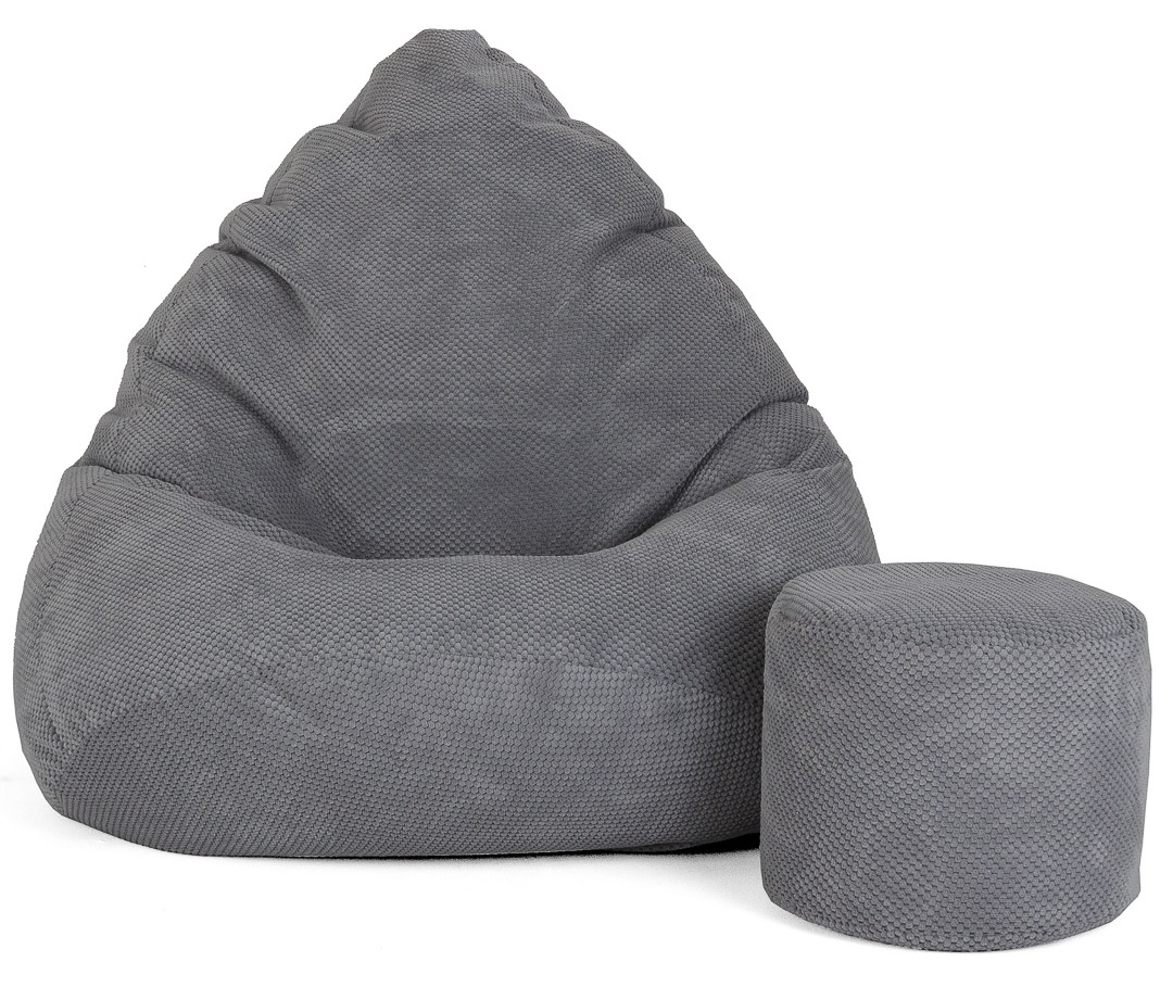Sėdmaišis su pufu Mega Dot Velour XL, 90x120 cm, tamsiai pilkas - 8