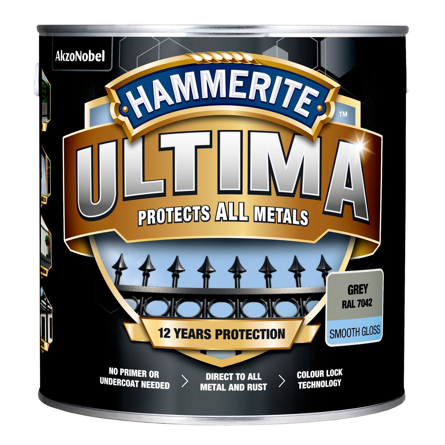 Metalo dažai HAMMERITE ULTIMA SMOOTH, antikoroziniai, blizgūs, pilkos sp., 2,2 l-0