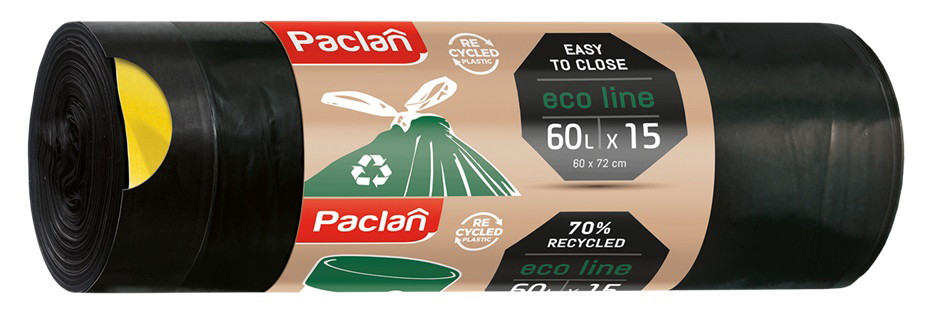 Šiukšlių maišai PACLAN užtraukiami, juodos sp., 60 L x 15 vnt.-0