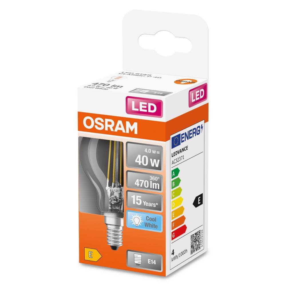 LED lemputė OSRAM Filament, E14, P40, burbuliuko formos, 4W, 4000K, 470lm, non-dim,skaidri - 2