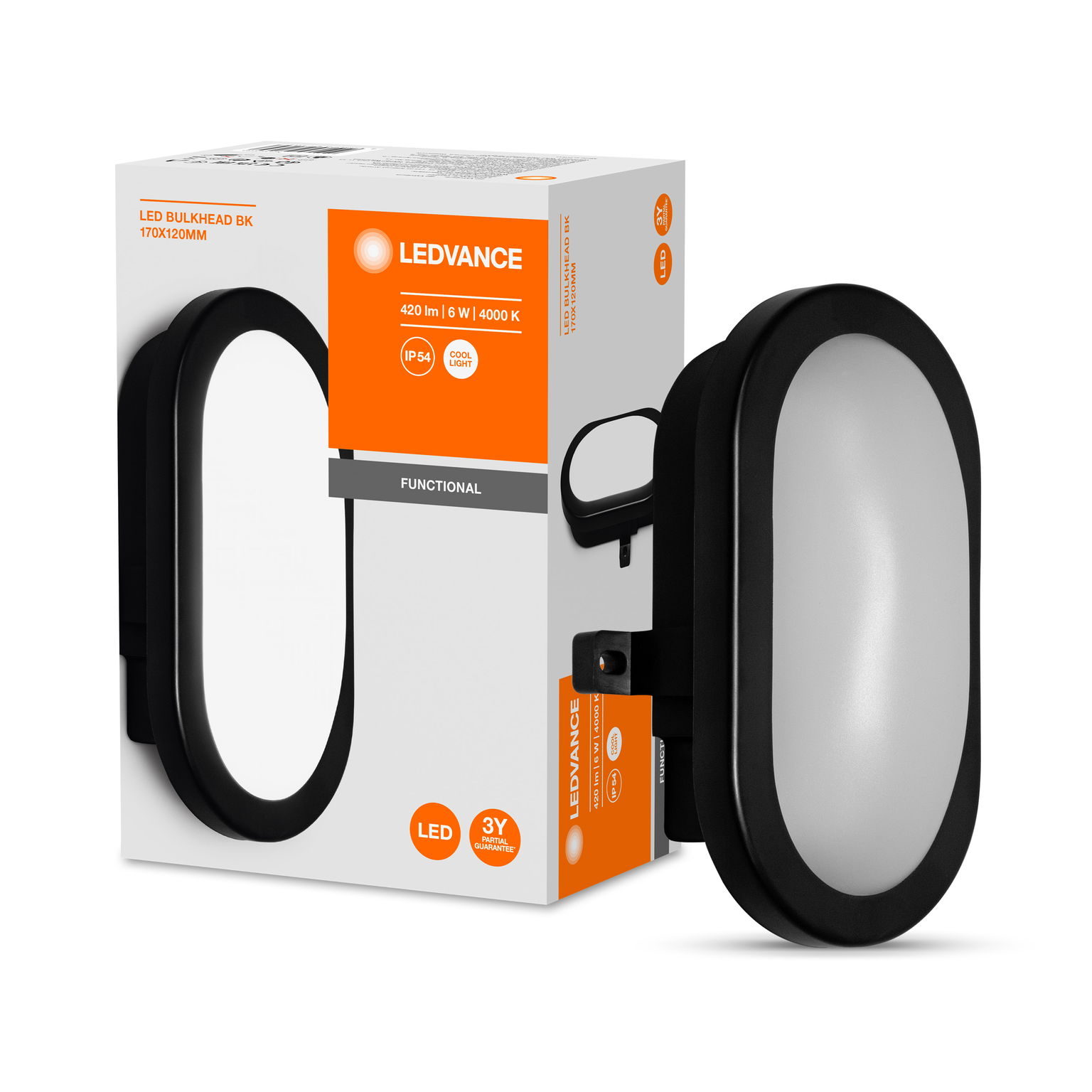 Visuomeninis LED šviestuvas LEDVANCE BULKHEAD, IP54, 11W, 4000K, 840lm, juodos spalvos-1