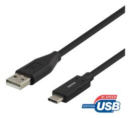 Įkrovimo laidas DELTACO, USB-C į USB-A, 1 m, 3A, USB 2.0, juodos sp.-1