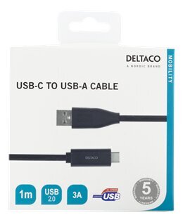 Įkrovimo laidas DELTACO, USB-C į USB-A, 1 m, 3A, USB 2.0, juodos sp.-0