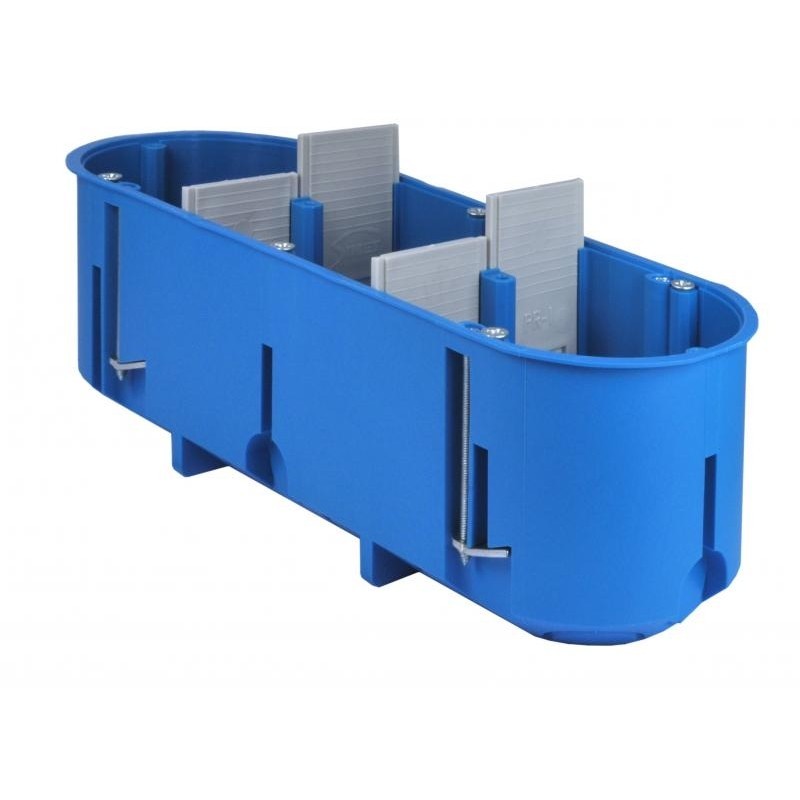 Trivietė pagilinta dėžutė į gipso kartoną 210x68x63mm, 960 °C, IP20, mėlynos sp.-0