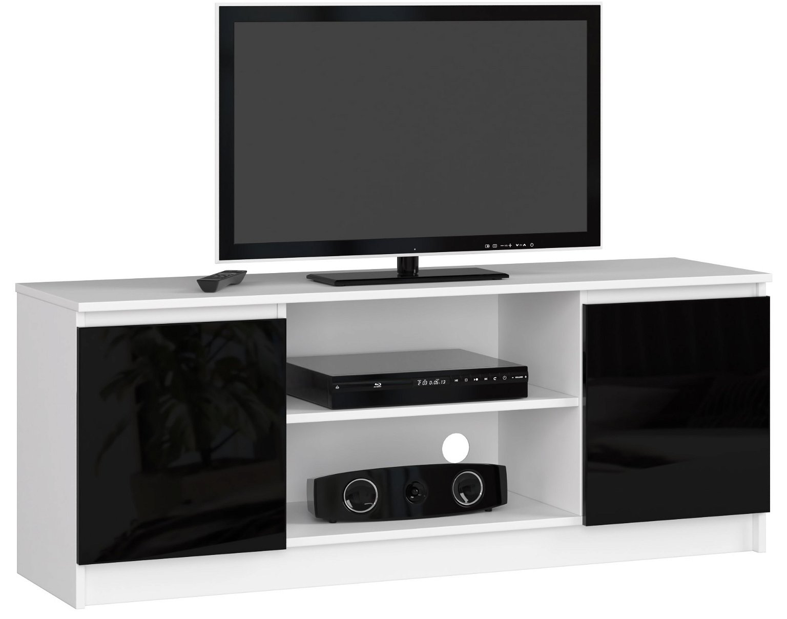 TV staliukas K140, balta/juoda blizgi