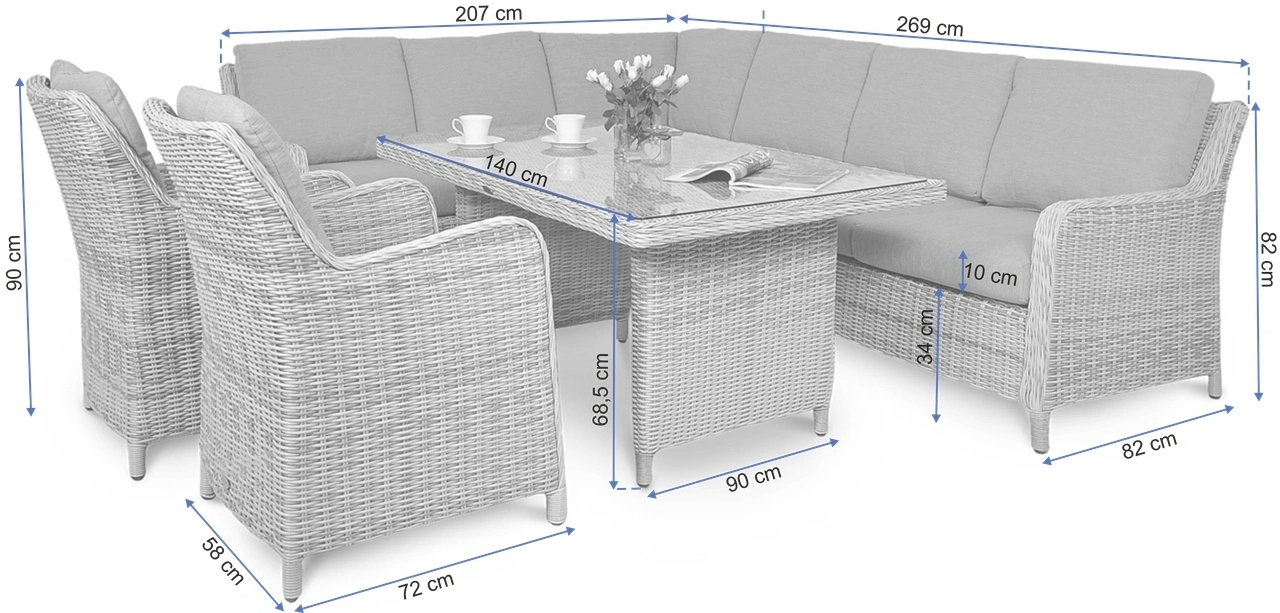 Lauko baldų komplektas MARYLAND DINING, White Grey - 4