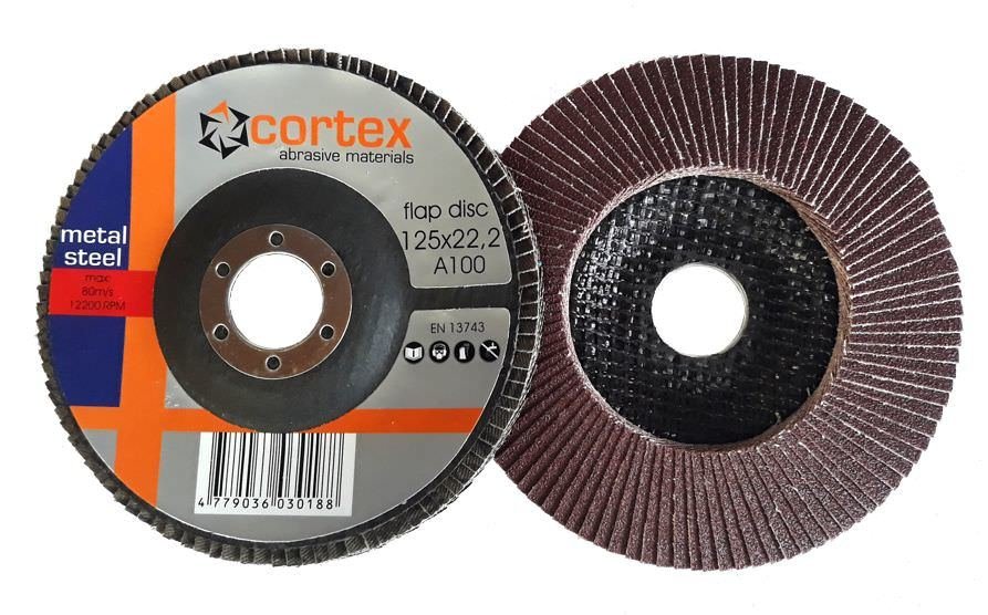 Žiedlapinis šlifavimo diskas CORTEX, 125 x 22 mm, P100, aliuminio oksidas