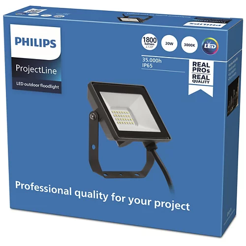 LED prožektorius PHILIPS, IP65, 20W, 3000 K, 1800 lm, juodos sp., 14 x 2,9 x 12,5 cm - 4