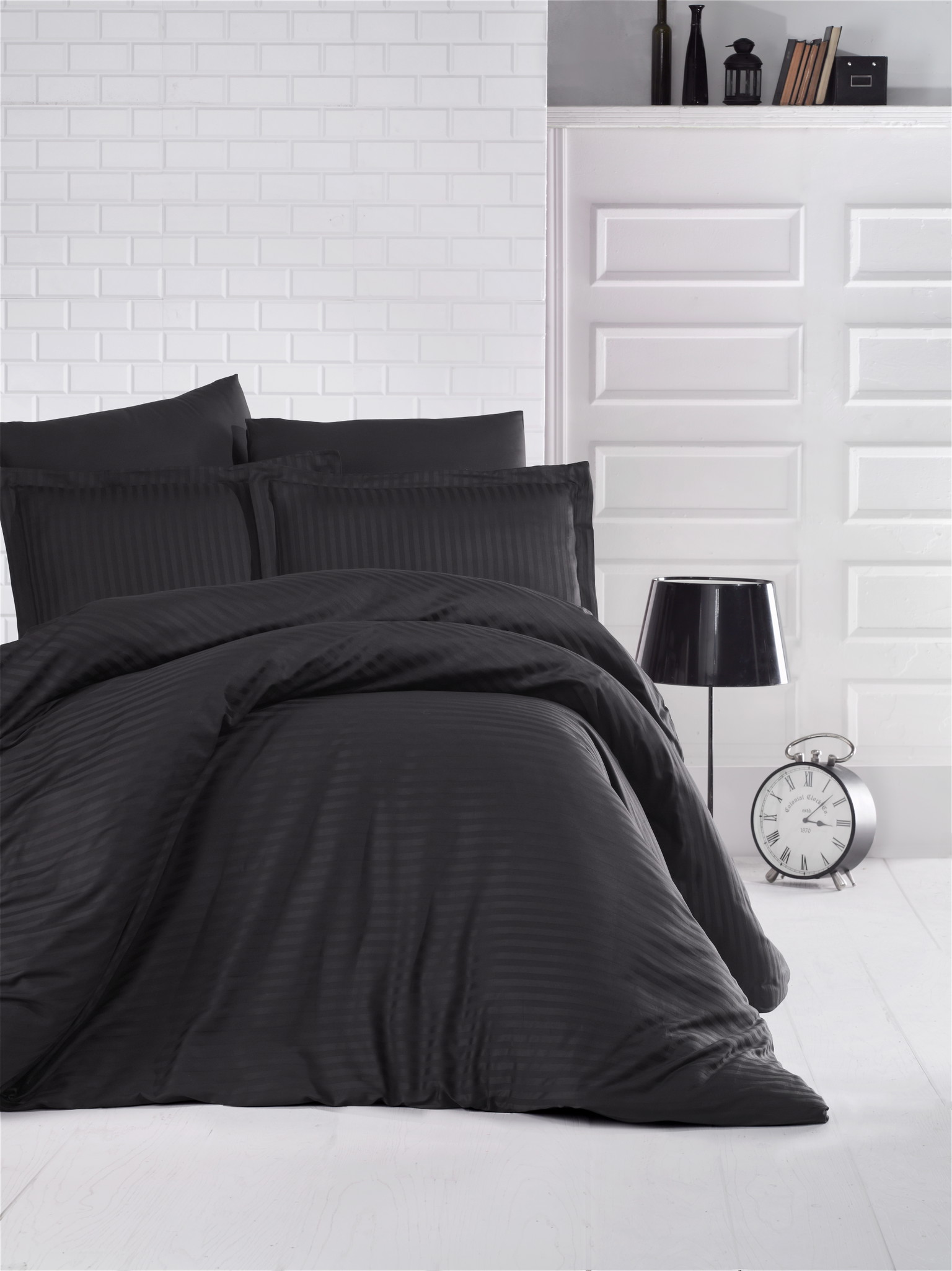 Satininės patalynės kompl. CREYA STRIPE, juodos sp., 140x200cm, 50x70cm, 70x70cm, 100% medv.-0